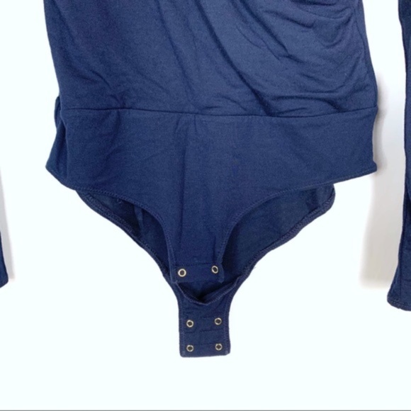 J. Crew Wrap Bodysuit navy blue long sleeve small - Picture 3 of 5